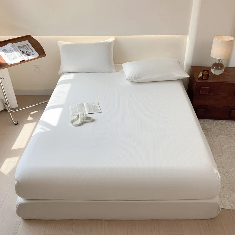 Sábana bajera de algodón lavada con funda de almohada, bandas elásticas, Funda de colchón ajustable antideslizante para cama doble King y Queen