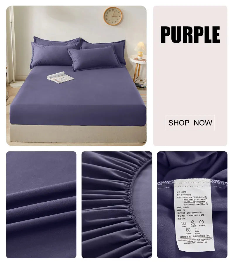 Sábana bajera 100% de algodón con banda elástica, Funda de colchón de Color sólido para cama individual doble King Queen 140/150/160/180x200