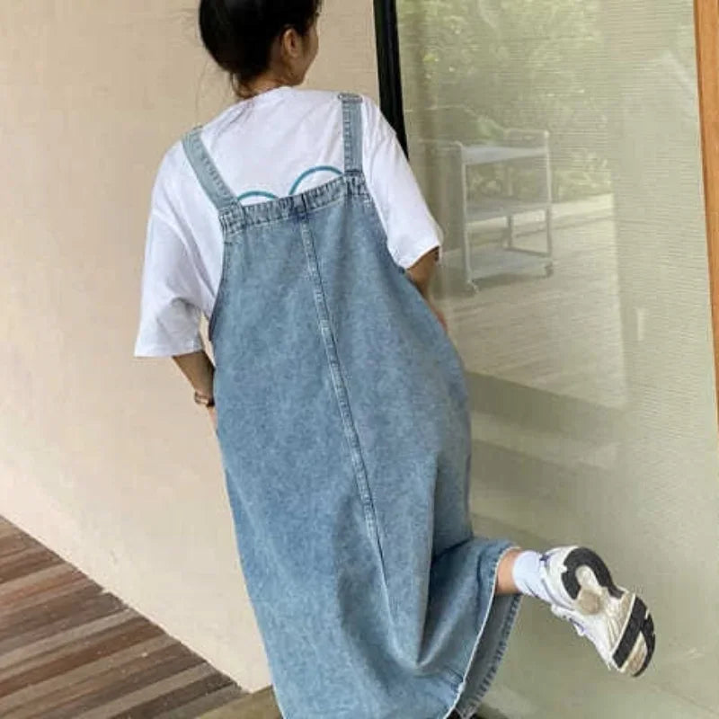 Primavera Verano Denim vestido general mujeres sin mangas Jeans vestidos moda femenina sÃ³lido Slip Casual suelto Spaghetti Strap vestidos