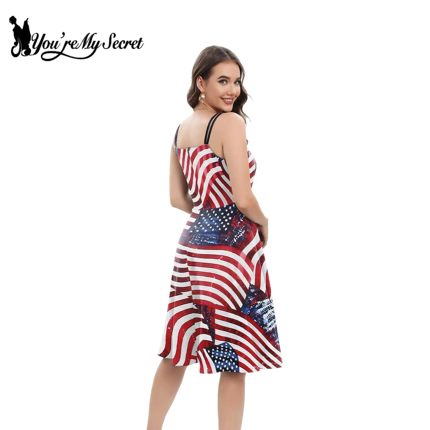 [Eres mi secreto] vestido de DÃƒÂ­a de la independencia para mujer, vestido de fiesta de carnaval, vestido antideslizante, patrÃƒÂ³n de bandera para adultos, vestido Rockabilly de lujo para Halloween