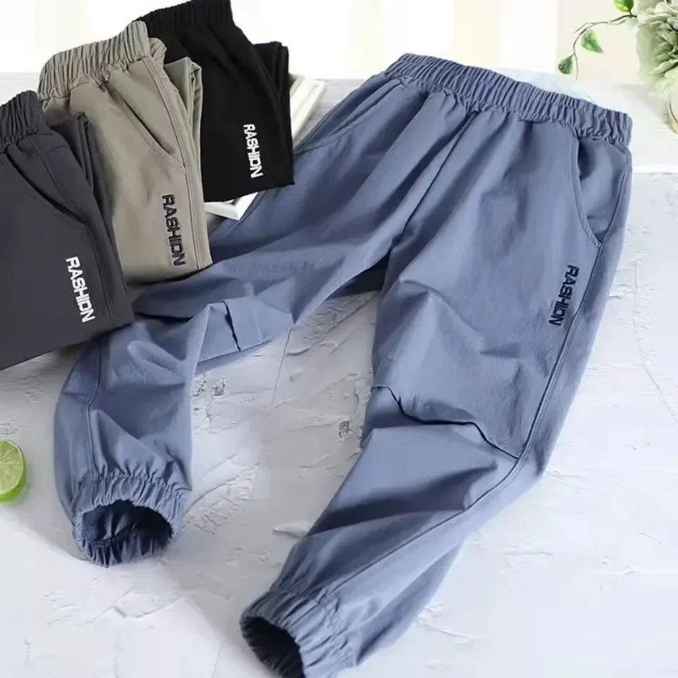 Primavera otoño estilo secado rápido deportes verano niños ropa niños pantalones casuales finos transpirables mediados grandes niños