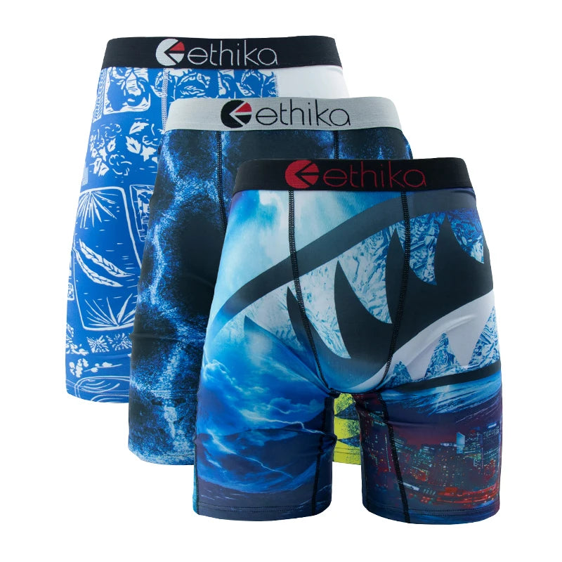 ETHIKA, 3 uds., ropa interior Sexy para hombre, Boxers, calzoncillos transpirables para hombre, calzoncillos de talla grande S-3XL, bañadores para hombre, bragas para hombre, lencería, calzoncillos Boxer