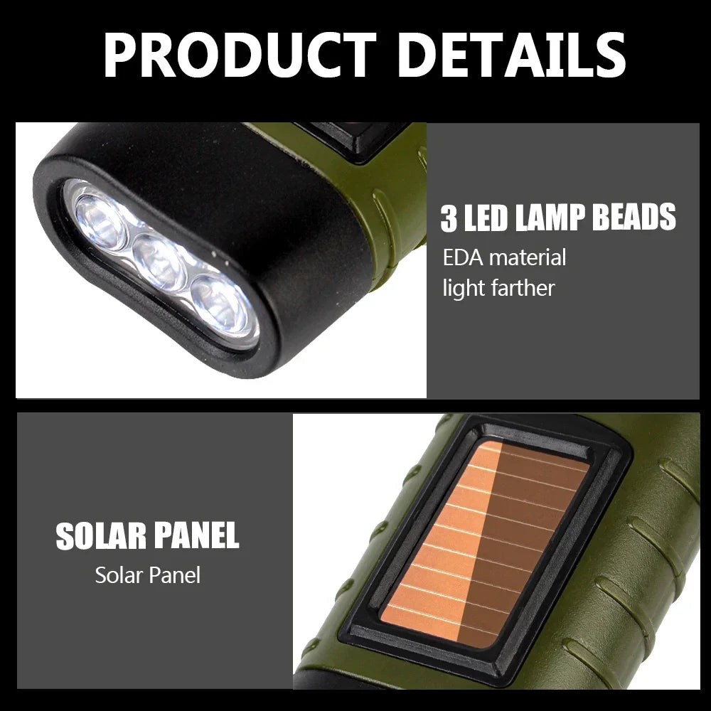 Linterna LED con manivela, equipo de supervivencia con energía Solar, antorcha autoalimentada, linternas de emergencia para senderismo, Camping, correr