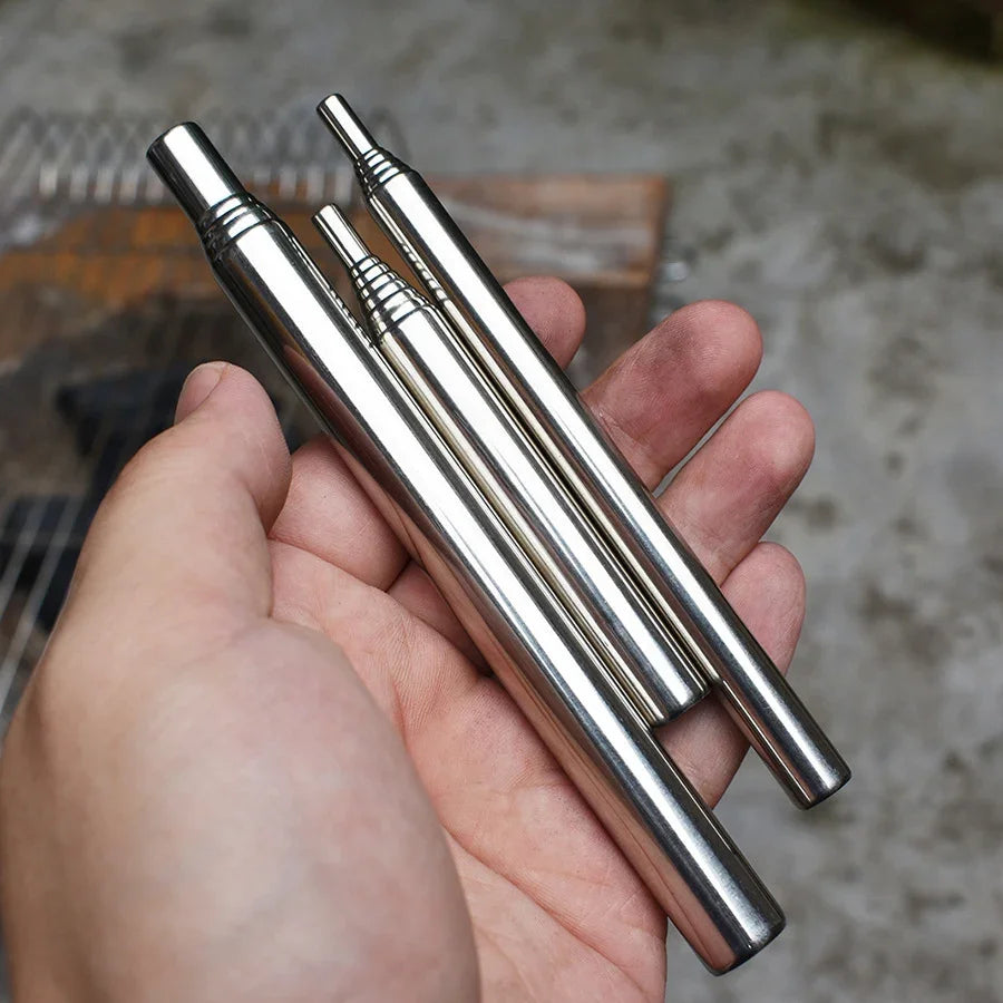 Tubo de soplado de acero inoxidable, fuelle de bolsillo, palo de soplado de aire plegable, herramienta de fuego para fogata, Bushcraft al aire libre, Camping, senderismo, cocina