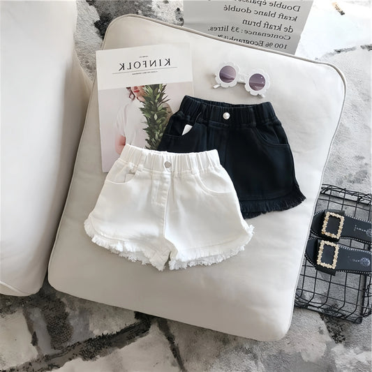 NOVEDAD DE VERANO 2025, pantalones cortos vaqueros informales cÃƒÂ³modos 90% algodÃƒÂ³n estilo coreano Color sÃƒÂ³lido blanco o negro para niÃƒÂ±as de 2 a 7 aÃƒÂ±os