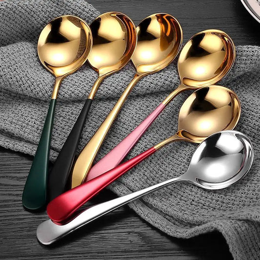 Cuchara gruesa de doble Color de acero inoxidable, cuchara creativa para helado y postre, cuchara de cabeza redonda, suministros de cocina