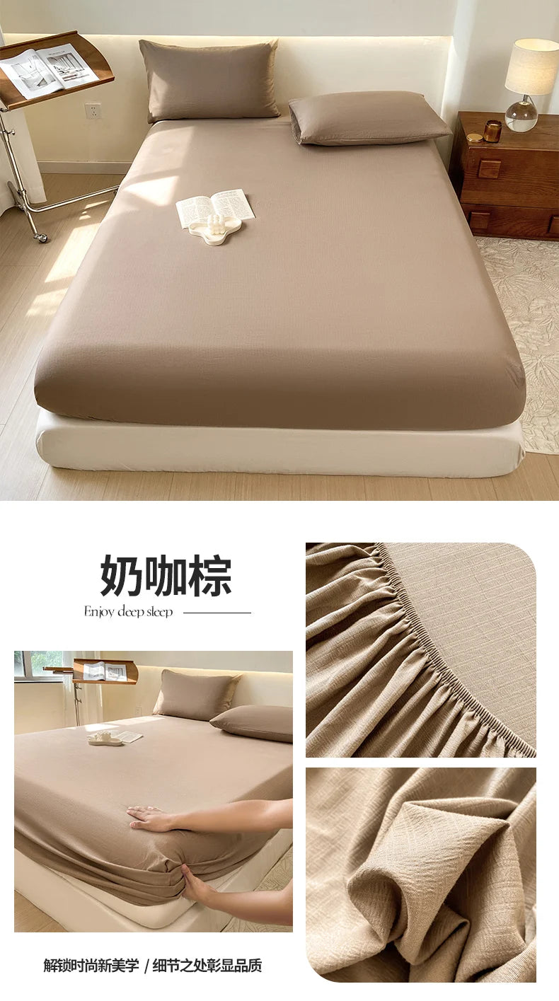 Sábana bajera de algodón lavada con funda de almohada, bandas elásticas, Funda de colchón ajustable antideslizante para cama doble King y Queen