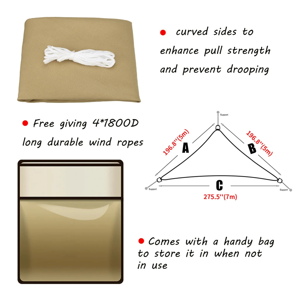 Toldo de vela impermeable triangular grande de 7M/5M/3M/2M para jardín al aire libre, toldo para Patio, tiendas de campaña, tela parasol para piscina