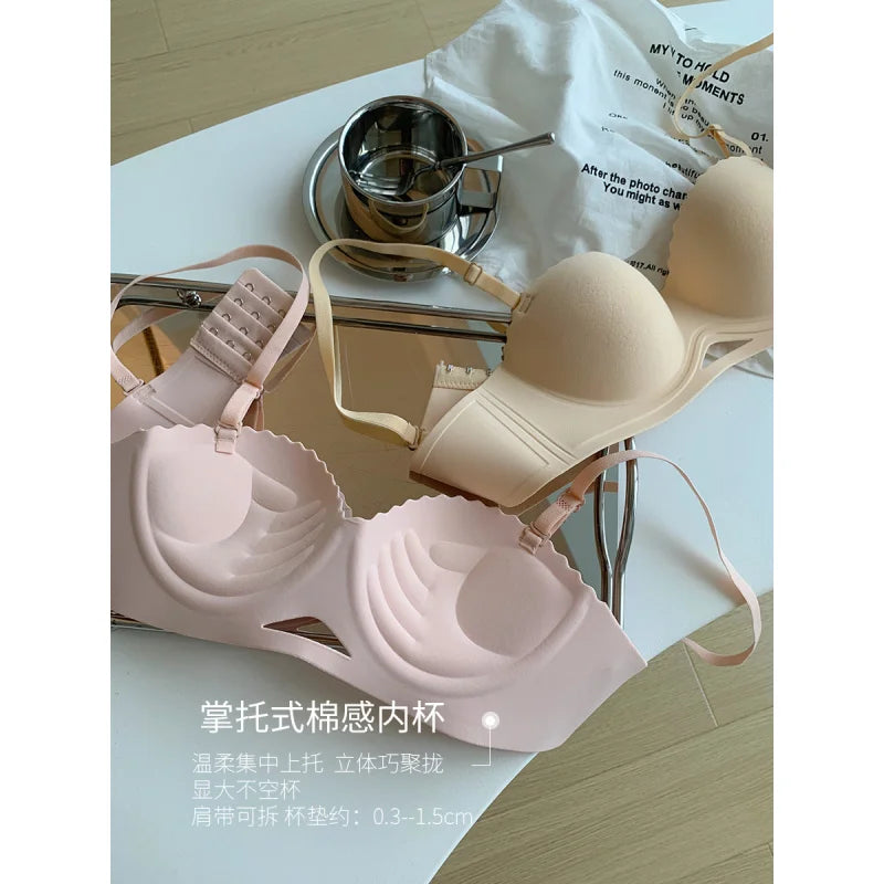 Sujetador sin costuras para mujer, ropa interior push-up con correas desmontables, sujetadores para pechos pequeños, lencería íntima Sexy para mujer