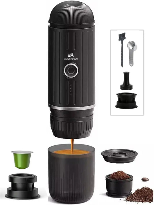 Cafetera Espresso portátil, cafetera eléctrica con autocalentamiento, alimentada por batería, presión de 19 Bar, cafetera con suelo