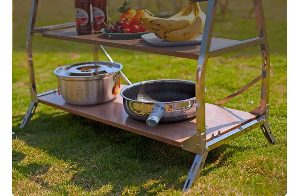 Estante de almacenamiento para acampar al aire libre, estante plegable portátil, estante de almacenamiento para jardín, soporte de acero inoxidable
