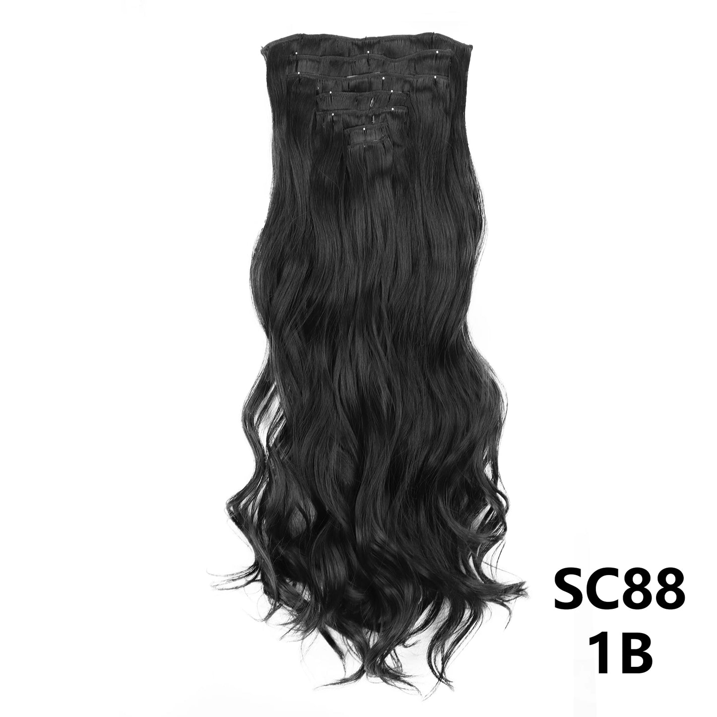 Extensiones de cabello sintÃƒÂ©tico largo y recto para mujer, 16 Clips, 7 unidades/juego, fibra de alta temperatura, negro, marrÃƒÂ³n, Rubio