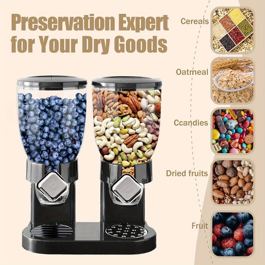 Dispensador de alimentos de doble cubo de 1 pieza. Ideal para guardar frutas, galletas, nueces, dulces y granos de café, esta prueba de humedad y