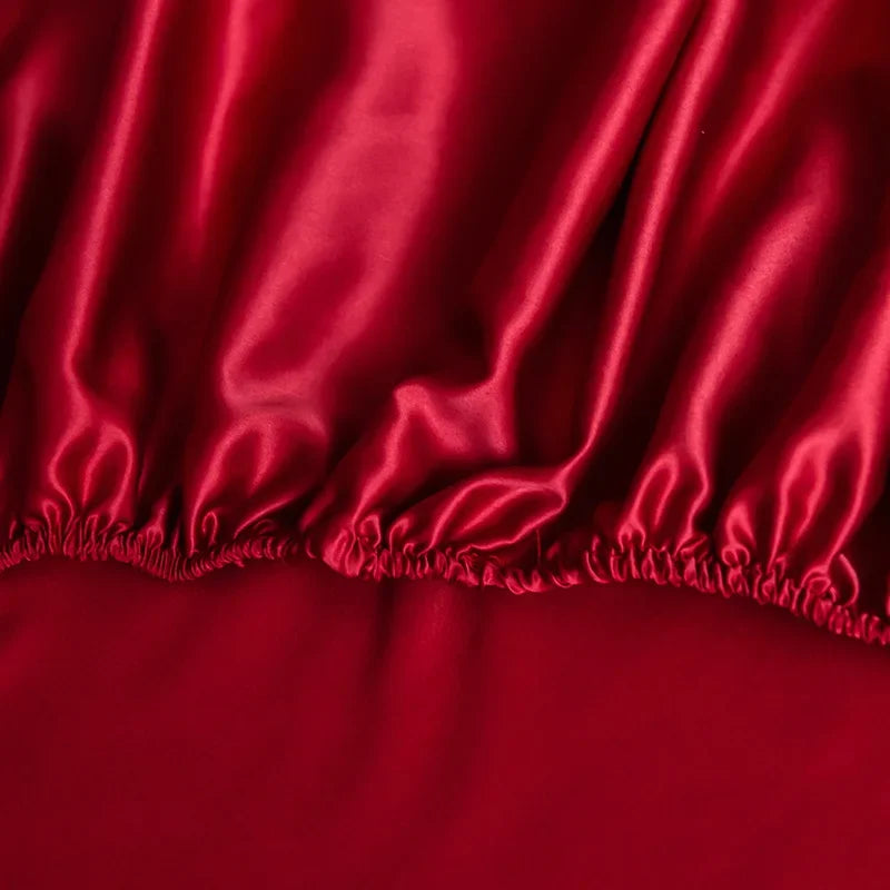 Sábana bajera de satén de alta gama con banda elástica, Sábana sedosa de Color sólido, funda de colchón antideslizante suave, colchas, ropa de cama