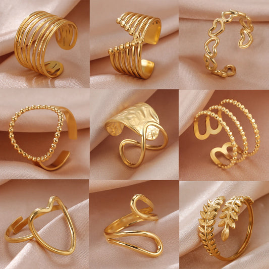 Skyrim-anillos de acero inoxidable para mujer, corazÃ³n geomÃ©trico, estÃ©tico, ajustable, abierto, joyerÃ­a de fiesta, regalos al por mayor