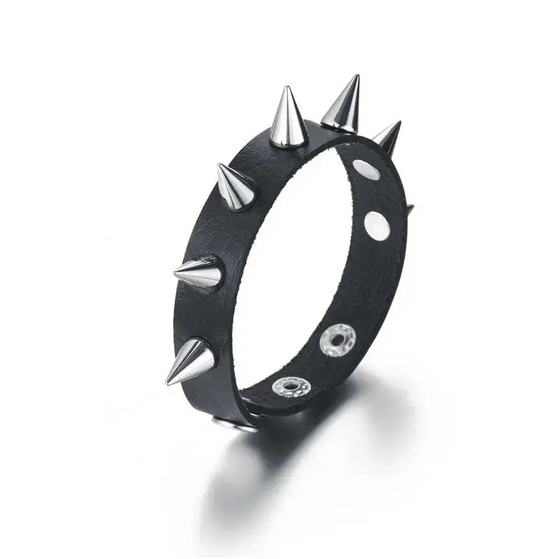 Tres filas Cuspidal Spikes remache Stud puÃƒÂ±o ancho cuero Punk gÃƒÂ³tico Rock Unisex brazalete pulsera hombres joyerÃƒÂ­a