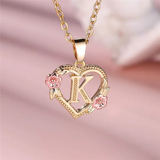Collar con colgante de flor y letra de A-Z para mujer, Color oro amarillo, joyerÃ­a de boda, regalo para mujer