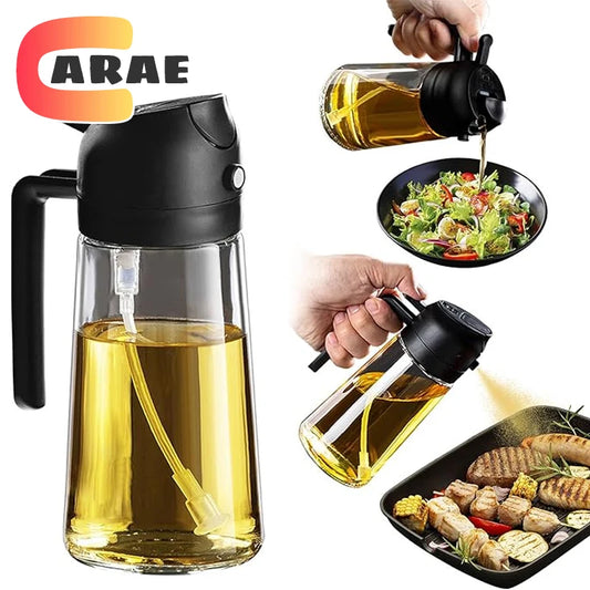 Botella vacía de aceite de 500mL, pulverizador y vertedor 2 en 1, contenedor de aceite de plástico, dispensador de aceite de cocina, vaporizador, vinagrera para acampar y barbacoa