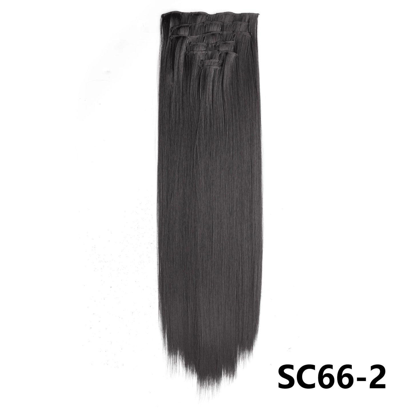 Extensiones de cabello sintÃƒÂ©tico largo y recto para mujer, 16 Clips, 7 unidades/juego, fibra de alta temperatura, negro, marrÃƒÂ³n, Rubio