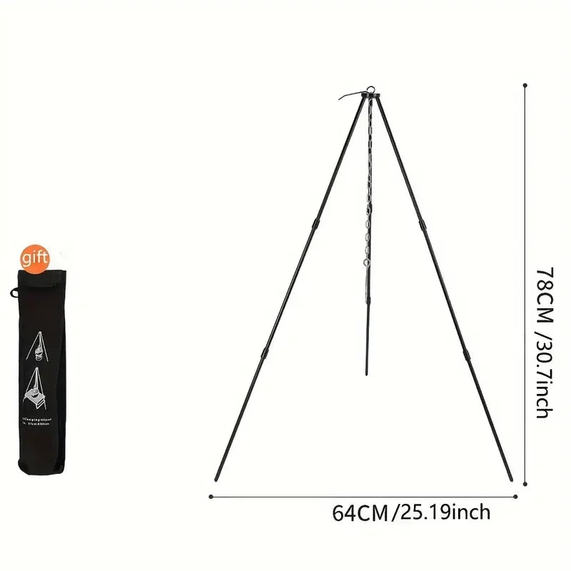 Trípode para fogata para acampar, olla colgante ajustable, cocina estable para fogata, esencial para Picnic, compacto y ligero, fácil de llevar