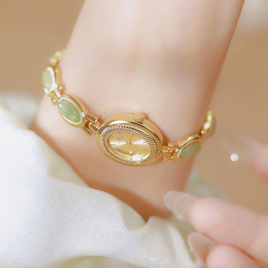 Reloj UTHAI para mujer, pulsera para mujer, marca de lujo, resistente al agua, piedra Dongling Natural Retro, Jade Hotan, relojes de cadena avanzados, regalo