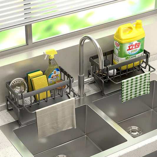Escurridor de fregadero de acero inoxidable para cocina, soporte para grifo de almacenamiento de esponja, escurridor de jabón, toallero, organizador de estante, accesorios de cocina