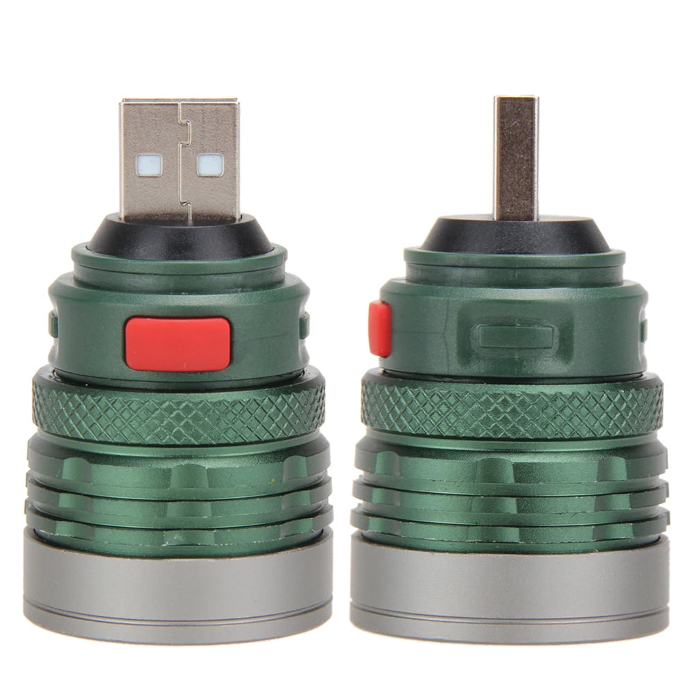 Linterna LED potente de aleación de aluminio, Mini lámpara de bolsillo con zoom, USB práctico, haz de rango máximo de hasta 50m, 3W, para Camping y senderismo