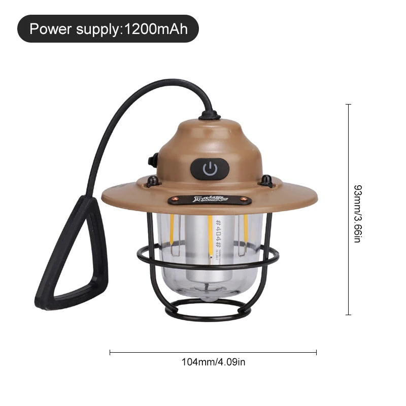 Linternas portátiles para acampar, lámpara colgante Retro para tienda, luz de Camping regulable impermeable, 1200mAh para senderismo, pesca, linterna de emergencia
