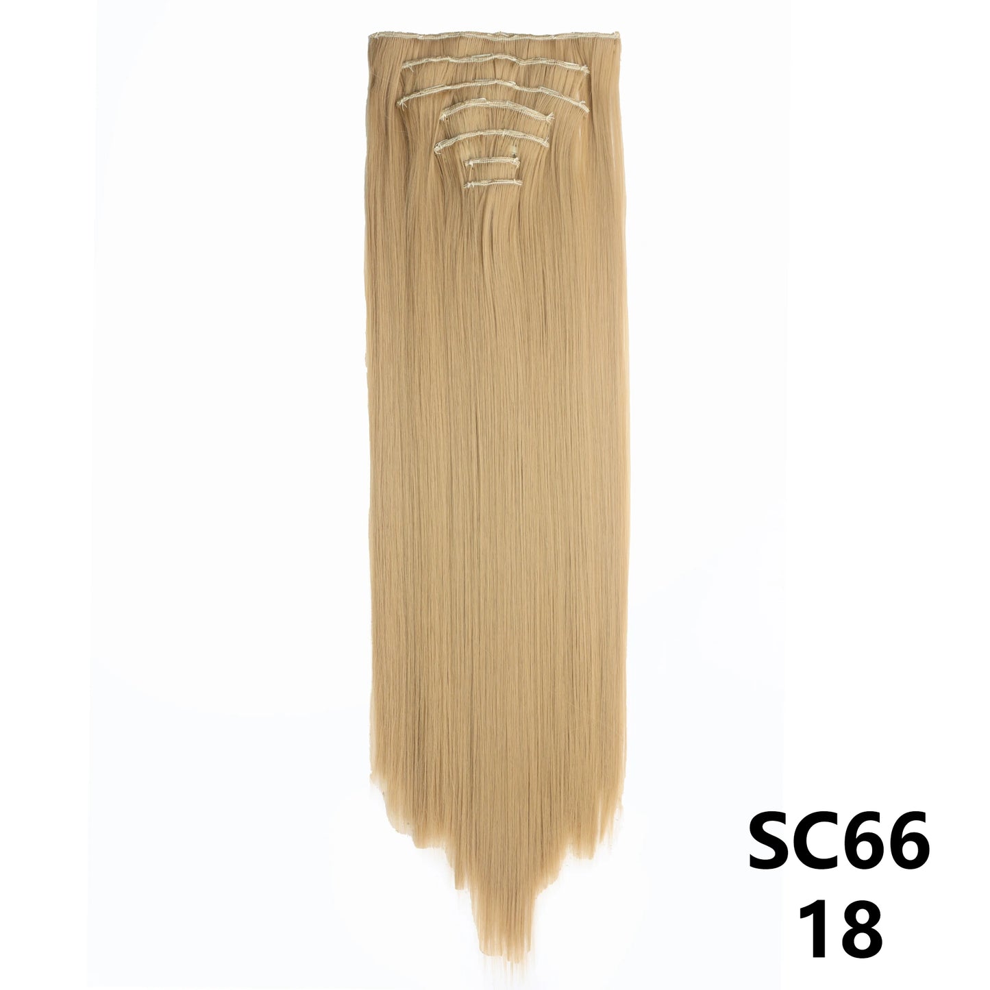 Extensiones de cabello sintÃƒÂ©tico largo y recto para mujer, 16 Clips, 7 unidades/juego, fibra de alta temperatura, negro, marrÃƒÂ³n, Rubio