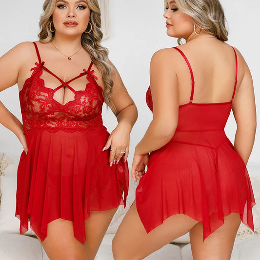 CamisÃ³n erÃ³tico de talla grande para mujer, secciÃ³n corta transparente de tul, lencerÃ­a Sexy con Tanga, vestidos exÃ³ticos para muÃ±ecas