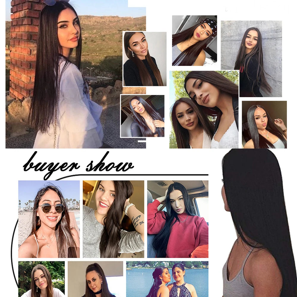 Extensiones de cabello sintÃƒÂ©tico largo y recto para mujer, 16 Clips, 7 unidades/juego, fibra de alta temperatura, negro, marrÃƒÂ³n, Rubio