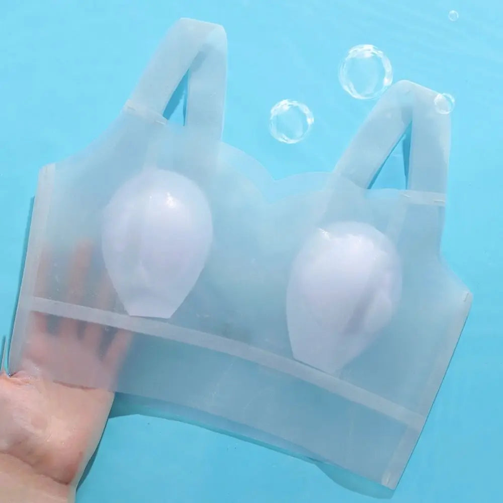 Sujetador ultrafino inalámbrico con escote en V profundo para mujer, sujetador sin costuras con pechos recogidos de seda helada, lencería de Copa grande, sujetadores push-up, regalos