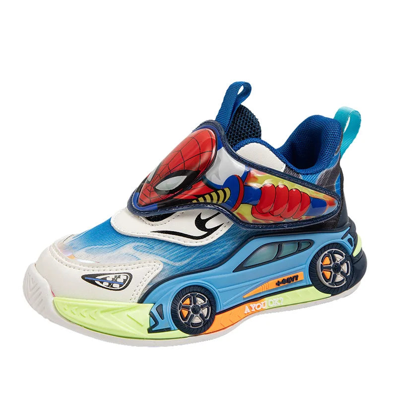Zapatos para niños, zapatillas de deporte de Spiderman con luces LED de dibujos animados a la moda para niños, zapatos deportivos antideslizantes transpirables para estudiantes, talla 26-35