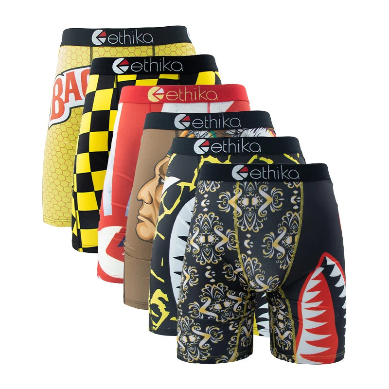 ETHIKA, 6 uds., ropa interior para hombre, Boxers transpirables para hombre, calzoncillos de natación de talla grande con estampado, bragas para hombre, bañadores, Boxershorts sexis para hombre