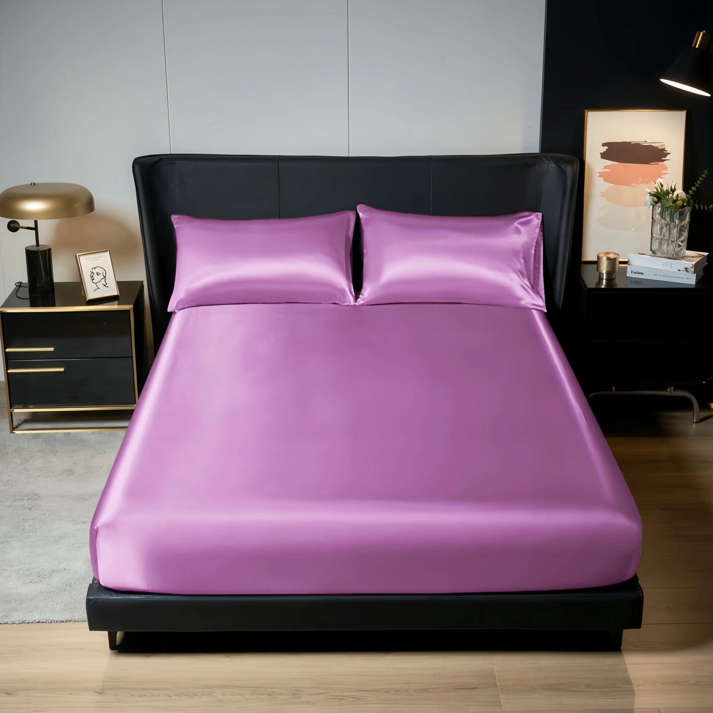 UPzo 100% poliéster 1 Uds. Sábana bajera con superficie satinada (sin funda de almohada) banda elástica alrededor de la funda de colchón sábana para cama King