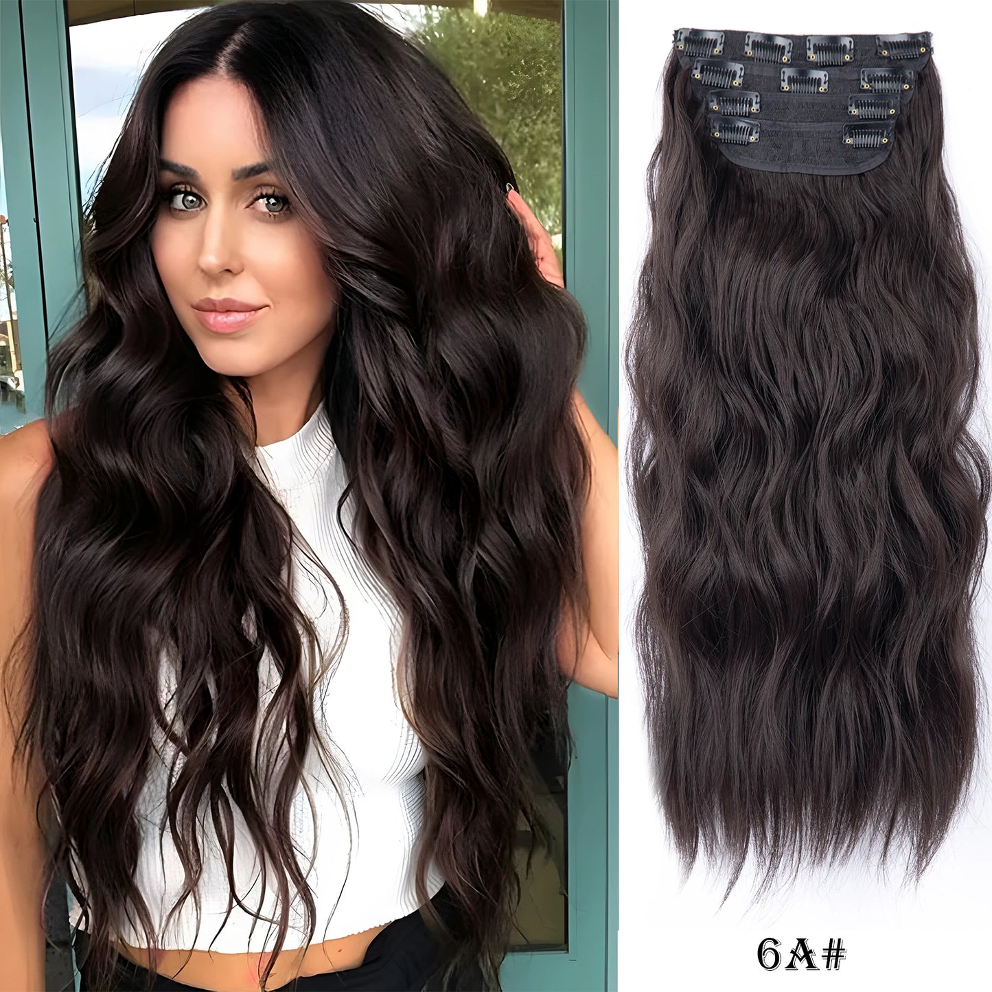 4 unids/set 20 pulgadas Clip de pelo sintÃ©tico en postizos gruesos y largos ondulados para mujeres extensiones de cabello sintÃ©tico de cabeza completa postizos ombrÃ©