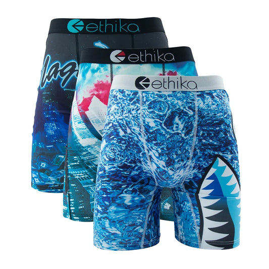 ETHIKA, 3 uds., ropa interior Sexy para hombre, Boxers, calzoncillos transpirables para hombre, calzoncillos de talla grande S-3XL, bañadores para hombre, bragas para hombre, lencería, calzoncillos Boxer