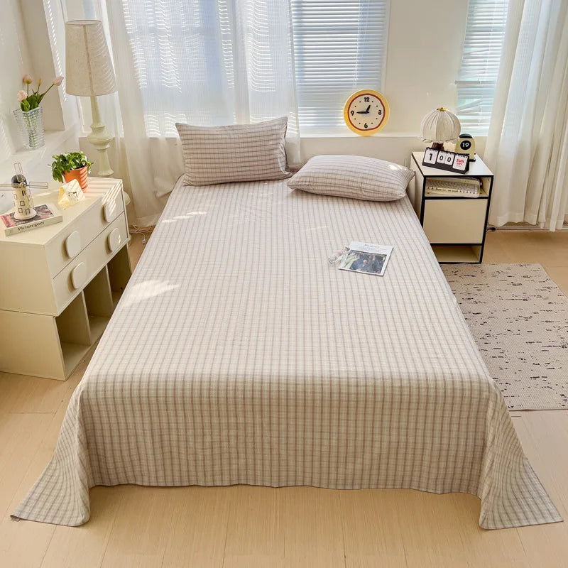 Sábana plana de algodón 100% para cama doble, sábanas superiores lisas de Color sólido, sábanas planas individuales/Queen/King, sábanas de lino para el hogar