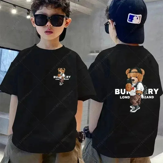 Camiseta de oso de lujo de marca de verano para niÃƒÂ±os, camiseta con estampado blanco y negro para niÃƒÂ±as, camiseta de manga corta para niÃƒÂ±os, camiseta de algodÃƒÂ³n a la moda para niÃƒÂ±os, ropa