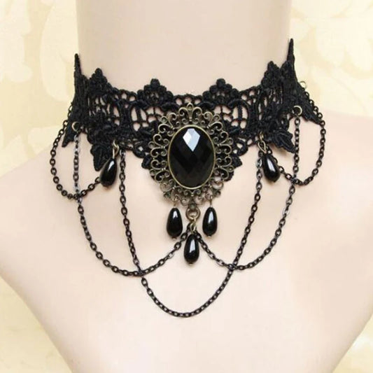 Nuevas gargantillas gÃ³ticas sexis, gargantilla de cuello de encaje negro de cristal, collar Vintage victoriano para mujer, joyerÃ­a Steampunk