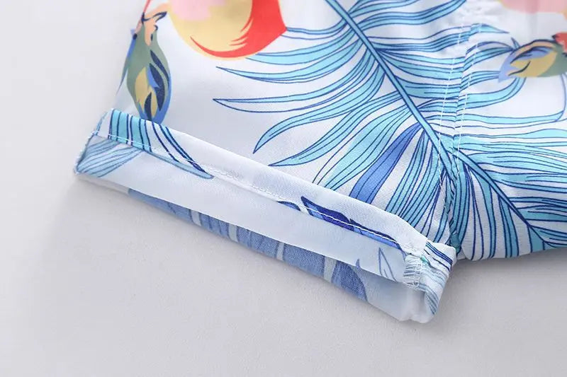 1 Juego de traje de viento de playa para niños y niñas, camisa estampada de manga corta + traje de pantalones cortos, ropa fina de verano para bebés