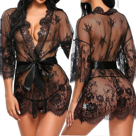 Pijama transparente de encaje, conjunto de vestido Babydoll, Pijama de Mujer con tirantes, ropa de dormir Sexy sin mangas, lencerÃ­a corta, ropa de dormir femenina