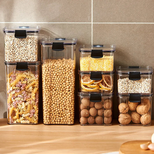 Tarros sellados para cocina, organizador de almacenamiento de granos, tanque grande de plástico a prueba de humedad, juego de tarros de condimentos para el hogar