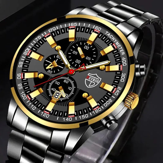 Reloj de cuarzo con banda de acero Digital con aguja dorada para hombre, informal, de lujo, con calendario, diseÃƒÂ±ado para hombres exitosos, clÃƒÂ¡sico