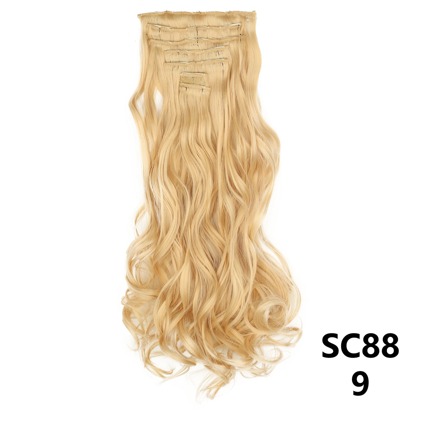 Extensiones de cabello sintÃƒÂ©tico largo y recto para mujer, 16 Clips, 7 unidades/juego, fibra de alta temperatura, negro, marrÃƒÂ³n, Rubio
