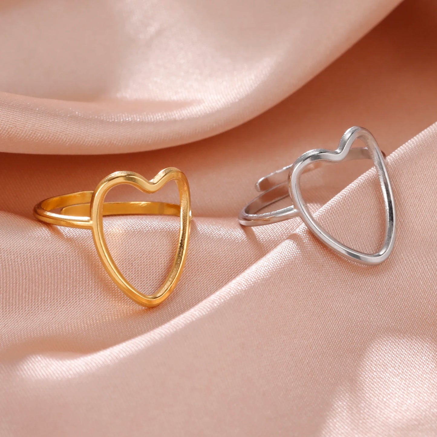 Skyrim-anillos de acero inoxidable para mujer, corazÃ³n geomÃ©trico, estÃ©tico, ajustable, abierto, joyerÃ­a de fiesta, regalos al por mayor