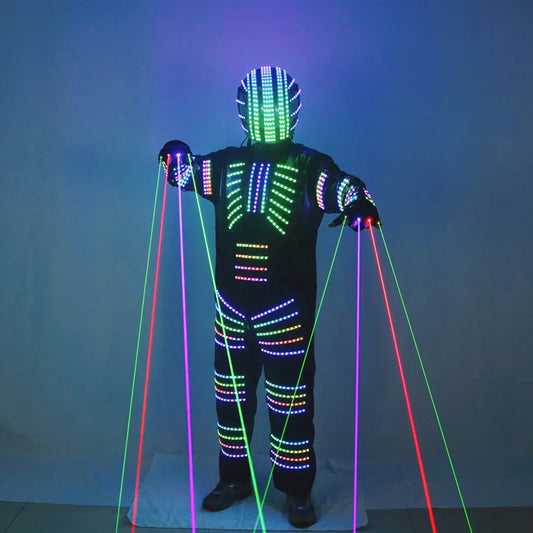 Traje de robot LED a todo color, disfraz de depredador láser, bailarina de escenario, soldado de hierro, traje de cosplay para club nocturno nuevo