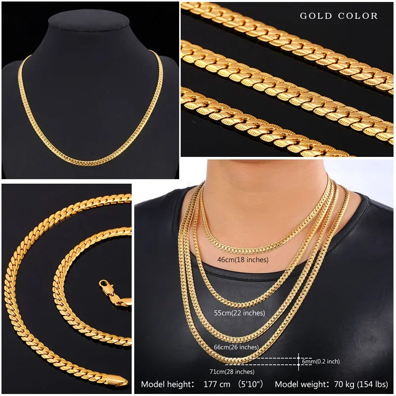 U7 6mm 9mm collares de cadena de serpiente gruesa Color dorado collar de eslabones de tono negro para hombres mujeres 6/9mm 18-30 pulgadas joyerÃƒÂ­a Unisex