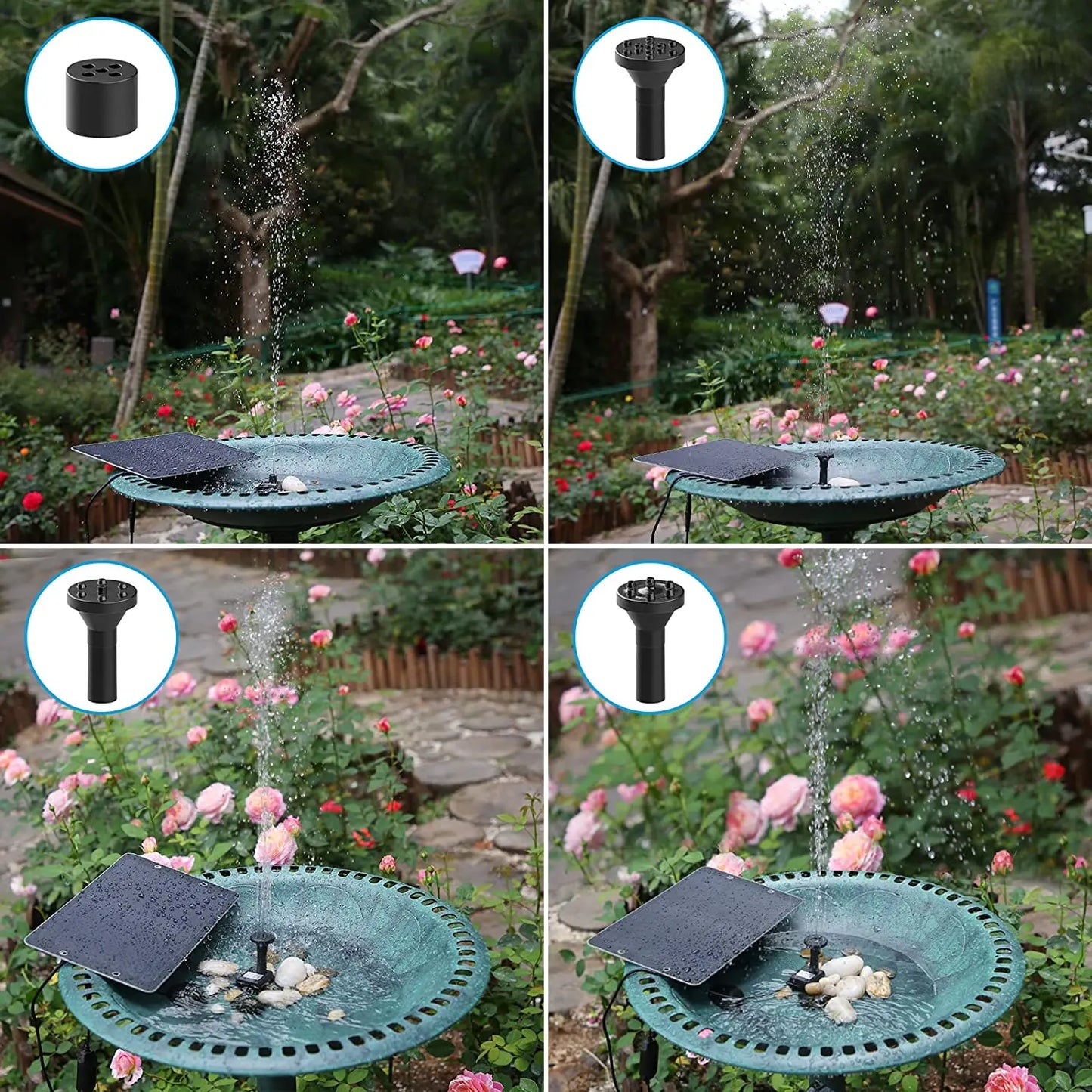 Fuente de agua Solar de 9W para jardín, decoración con boquillas, tubería de agua para baño de aves, alimentada por energía Solar para estanques
