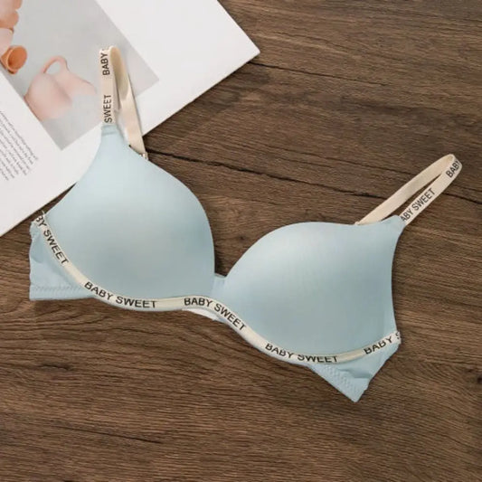 Sujetador inalámbrico con letras ultrafinas a la moda, correa ajustable, Copa 3/4, sujetador sin costuras con escote en V profundo, sujetador de realce antideslizante de estilo coreano para playa